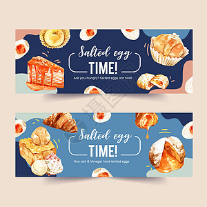 烤鸡蛋罐头设计有羊角面包 饼干 吐司水彩色插图图片