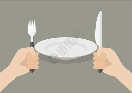 刀和叉餐具手握白盘图片