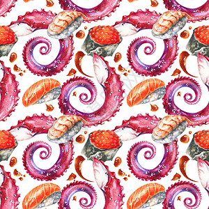 海产食品彩色铅笔插图章鱼收藏草图大豆手绘触手墙纸海苔艺术国家图片