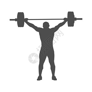 运动 举重运动员的轮廓 举重运动员用伸出的手臂将杠铃举过头顶图片