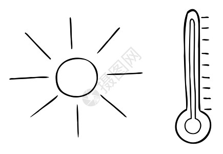 太阳温度计和酷热天气的卡通矢量图解学位季节绘画热带气象天空温度计指标危险乐器图片