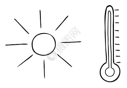 太阳温度计和酷热天气的卡通矢量图解学位季节绘画热带气象天空温度计指标危险乐器背景图片