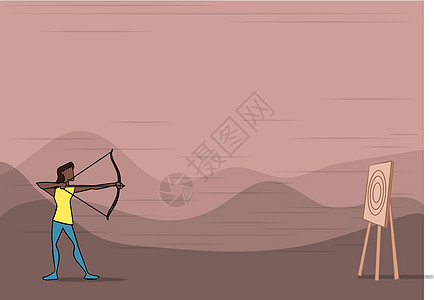 弓箭手夫人插图拿着弓瞄准目标与山脉背景 射箭运动员向马克射箭户外场景墙纸女性商业职业绘画冒险创造力旅行计算机运动图片