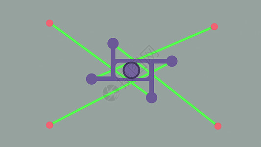 3d 插图  4 个红色点与旋转形状连接并进行动态运动动力环形节点圆形背景概念性背景图片