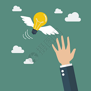 手抓着灯泡苍蝇成功自由翅膀领导人士商务职业艺术天空老板图片
