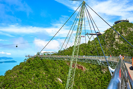 大众旅游景点 跨越一个支柱的深渊的桥梁情调空气行人爬坡冒险异国平台电缆玻璃公园图片