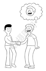 卡通两个男人握手 看起来很开心 但其中一个是恶意的矢量图安全男性交易签名贷款财产陷阱绘画文档金融图片