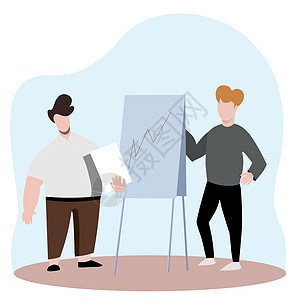 在粉笔板上介绍一个新的商业项目     矢量插图营销男人网站创新办公室人士会议金融战略图片