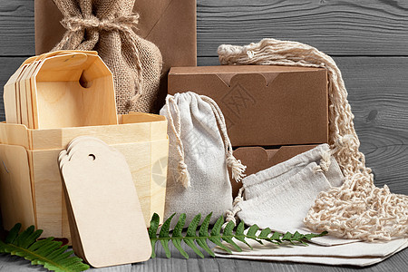 由天然可回收材料制成的各种环保包装 环保减废理念生态产品回收餐饮纸板照片材料纸盒工艺塑料背景图片