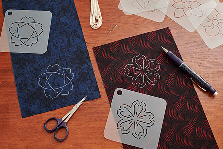 准备日本刺绣沙希子 模板 线索 粉笔手工拼接织物工具针线活绘画刺子剪刀缝纫铅笔图片