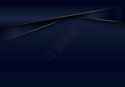 横幅 web 模板 3D 深蓝色金属光泽与金线重叠背景豪华风格图片