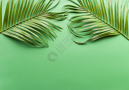 棕榈树的绿叶和软绿色纸背景图片