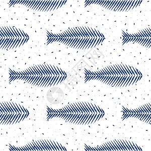 蓝色鱼无缝图案背景 设计壁纸地毯服装包裹织物枕头纺织品装饰图片