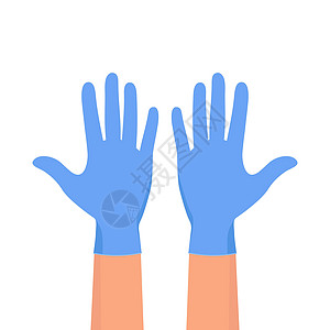 戴上蓝色防护手套的手 双手戴无菌蓝色手套图片