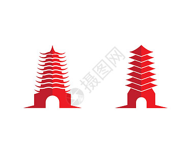 红色烟它制作图案的宝塔符号寺庙建筑学旅行灯笼旅游装饰卡通片入口建筑框架插画