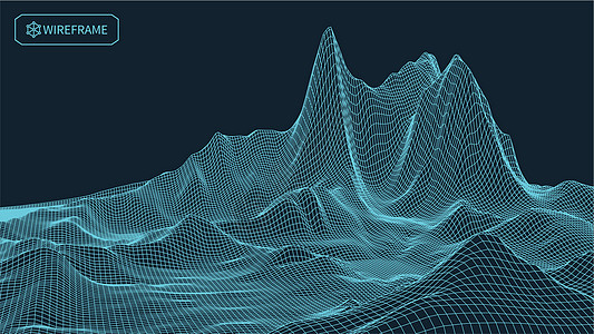抽象矢量风景背景 网络空间网格  3d 技术矢量图墙纸顶峰宽慰蓝色细胞地理导航装饰插图土地图片