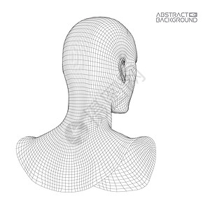 Ai 数字大脑 人工智能概念 机器人数字计算机解释中的人头 头概念头脑多边形成人网格电子人虚拟现实生物学生物电讯商务图片