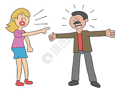 卡通妻子和丈夫生气和争论矢量图制作图案愤怒艺术女性离婚女士分歧卡通片插图绘画男性图片