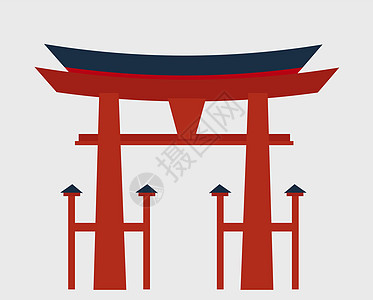 日本牌坊门 国家象征 传统结构 平面矢量图 平面式日本牌坊门 国家象征 图标图片