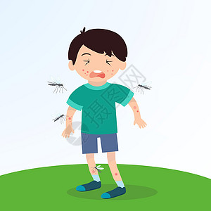蚊虫叮咬引起的儿童皮肤惊吓和过敏反应的炎症 卡通人物图片