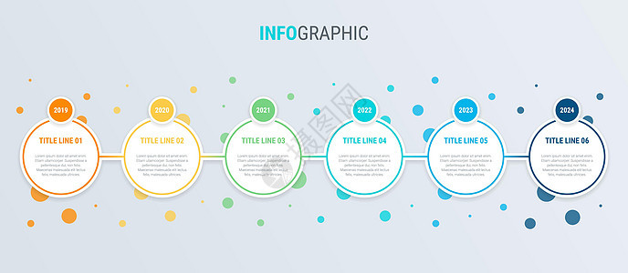 信息图表模板  6 个选项圆形设计 颜色漂亮 演示文稿的矢量时间轴元素社交数字横幅商业脚步通讯媒体技术推介会项目背景图片