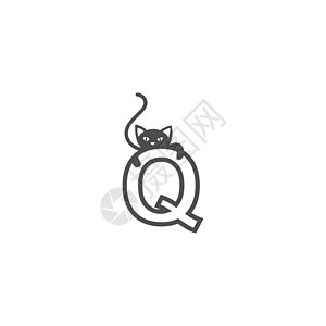 带有黑猫图标标志设计模板的字母 Q图片