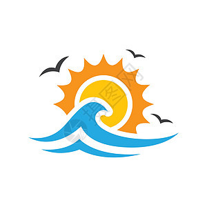 日落海滩标志图片橙子旅游日出标识插图热带创造力太阳旅行海浪背景图片