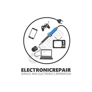 电子服务和维修图标矢量插图设计芯片故障电视实验室电工电子产品焊接技术员电脑技术图片