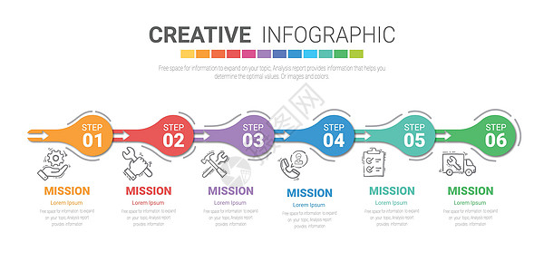 带有数字 6 optio 的信息图表模板圆圈报告战略网络标签插图创造力成功横幅流程图片