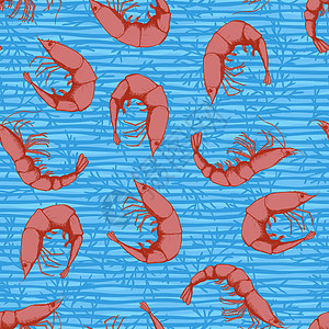 手绘海鲜无缝模式 虾背景素描风格虾 矢量图图片