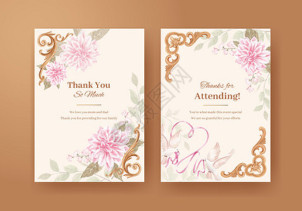 带有花卉概念的卡片模板 水彩风格广告核心时间手绘植物邀请函山寨树叶问候语营销图片