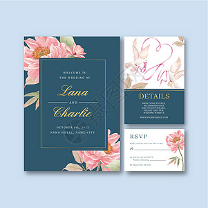 婚礼卡模板与花卉概念 水彩风格季节核心问候语树叶植物卡片广告营销花园山寨图片