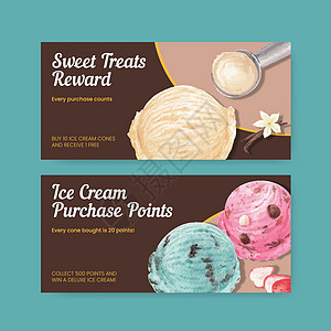 具有冰淇淋风味概念 水彩风格的凭证模板营销乳白色奶油牛奶糖浆产品配料巧克力香草广告图片