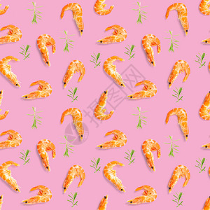 老虎虾 由孤立在粉红色背景上的大虾制成的无缝图案 海鲜虾无缝模式 海鲜图案食品小吃剥皮熟食饮食贝类营养宏观美食粉色图片