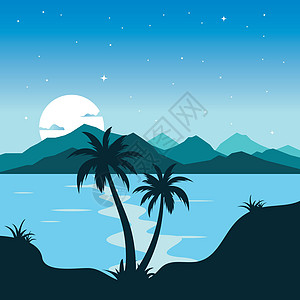岛屿夜景风景矢量图图案图片