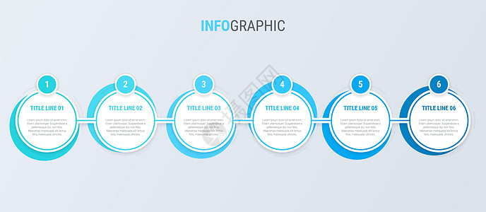 蓝色图表信息图表模板 具有 6 个选项的时间轴 业务的圆形工作流程 矢量设计图片