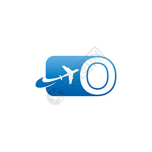 带有平面标志图标设计 vecto 的字母 O空气字体标识航班插图商业数字飞机场假期航空公司图片