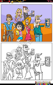 卡通人物与智能手机着色书 pag图片