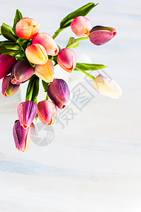 复活节庆祝活动概念展示乡村礼物郁金香花朵桌子背景图片