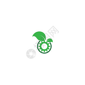 齿轮和绿叶标志 ico 的组合环境引擎机械插图标识叶子活力身份公司商业图片