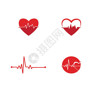 设置心脉标志模板矢量符号红色心脏病学健康速度生活插图监视器海浪脉冲韵律图片