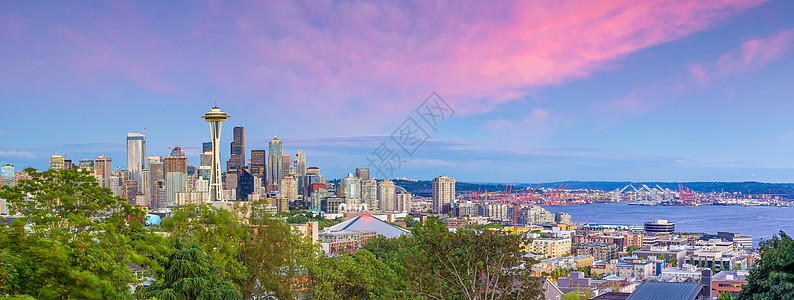 美国华盛顿州西雅图市中心市中心天线城市风景地标建筑景观全景天际日落建筑学旅行图片