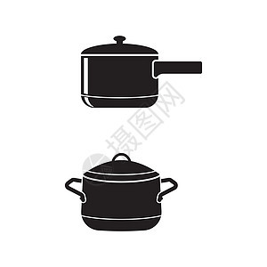 一套平底锅图标标志矢量模板烹饪植物网络白色美食标识食物厨房用具背景图片