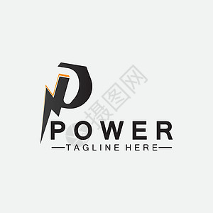 字母 P 雷电标志矢量插图设计电工公司风暴活力霹雳速度品牌身份技术力量图片