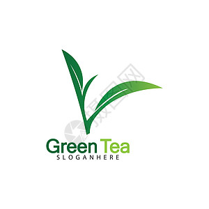 基于白色背景矢量图像的绿茶叶标志矢量图标插画设计商业身份叶子早餐植物化妆品艺术标识生活生态图片