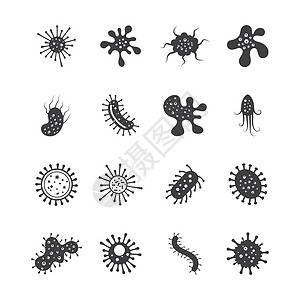 一套细菌矢量图图标模板生物学病毒性感染病原细胞漏洞病菌微生物寄生虫生物背景图片