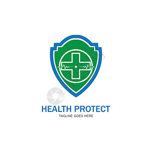 健康保护与盾牌标志设计矢量模板医疗或保险公司vecto徽章红色网络安全防御创造力保险帮助药品插图图片