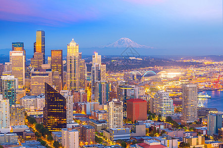 美国华盛顿州西雅图市中心市中心天线城市风景建筑天际景观旅行地标建筑学日落图片