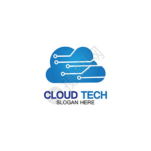 云技术标志图标模板 带有电路图案的云符号  IT 和计算机互联网和连接矢量图服务器蓝色电脑网站软件贮存下载全球公司服务图片