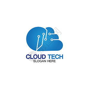 云技术标志图标模板 带有电路图案的云符号  IT 和计算机互联网和连接矢量图服务电脑创造力蓝色全球软件插图贮存下载公司图片